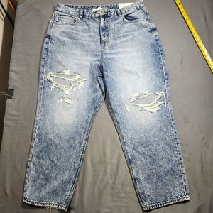 New American Eagle Jeans Curvy Mom High Rise Sz. 16 Short Distressed Blue Street